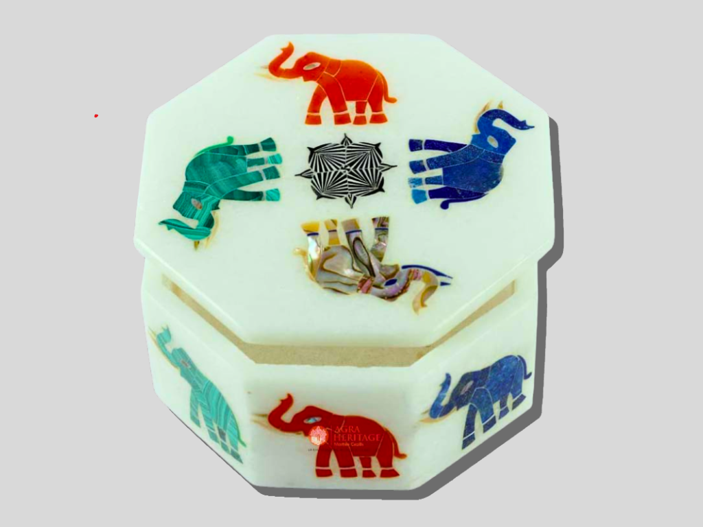 Elephant Precious Art Pretty Marble Jewelry Box